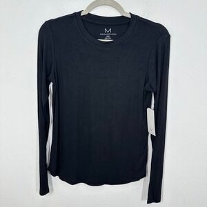 MAGASCHONI‎ Womens Black Long Sleeve Ribbed Crew Neck Top Classic Essential NWT